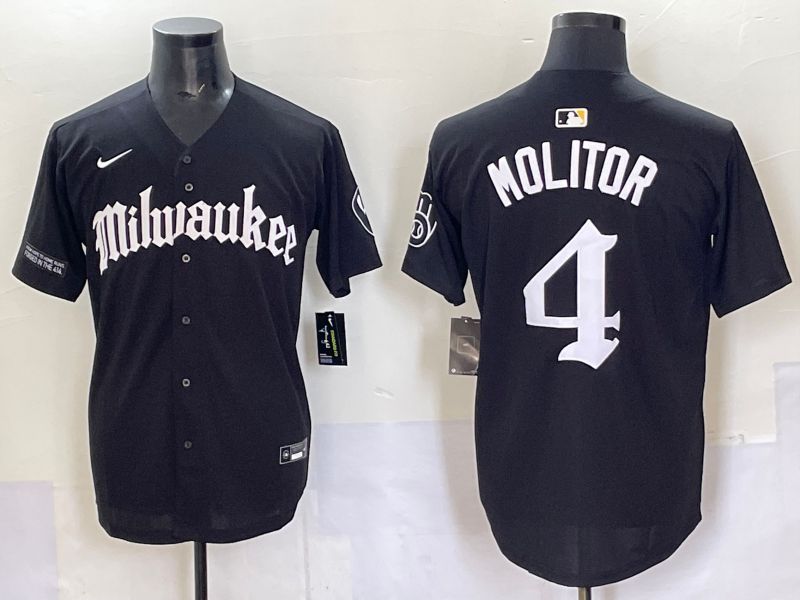 Men 2025 Milwaukee Brewers #4 Molitor Black Five generations Joint Name Nike MLB Jersey style 2->milwaukee brewers->MLB Jersey
